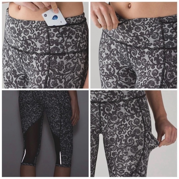 Lululemon Outrun 17" Crop Mini Cinder Lace White Black / Black Size 4 Coquette - Picture 2 of 15